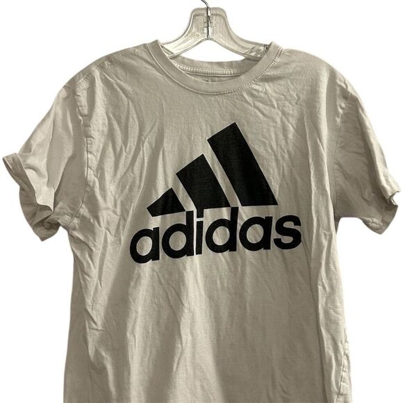 Adidas Men's White T-Shirt L Bold Black Logo Graphic Print Crew Neck - Picture 2 of 8